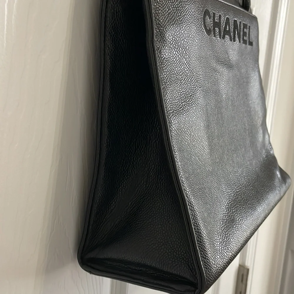 CHANEL Caviar Embroidered Logo Shoulder Bag